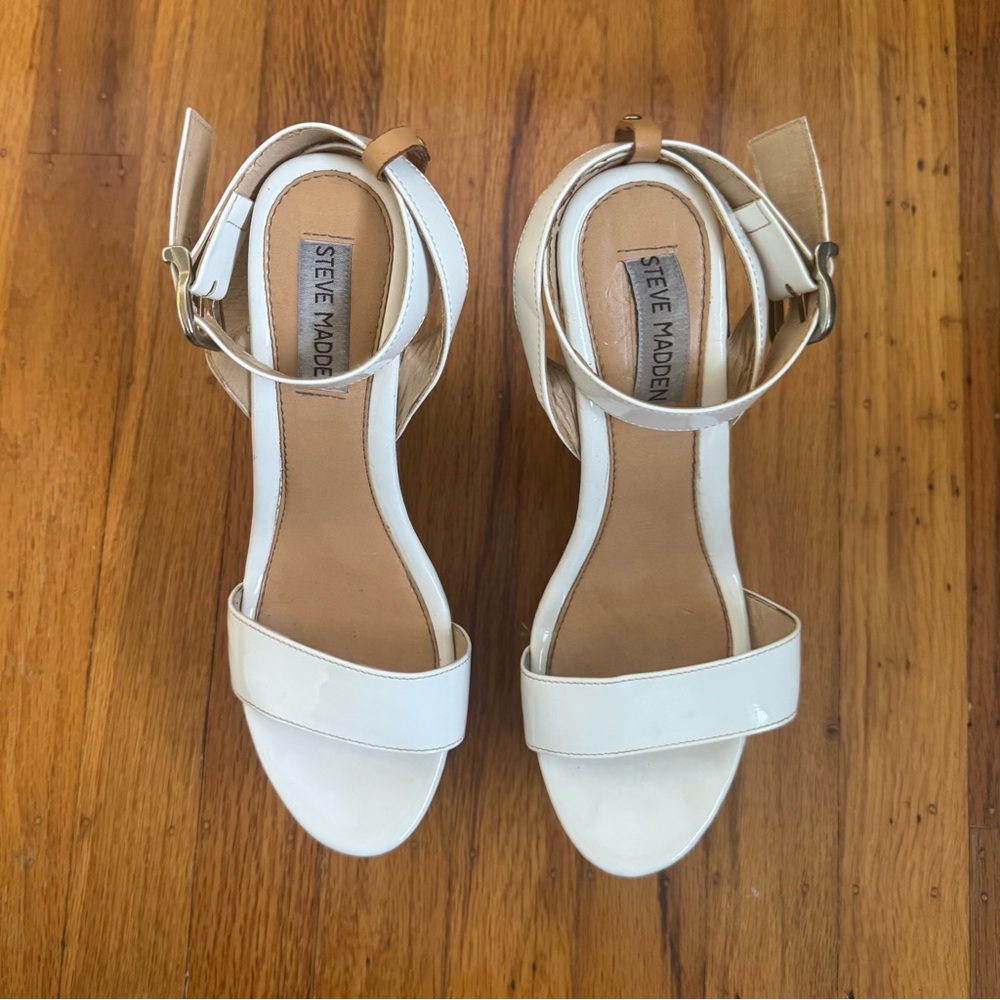 Steve Madden white and Tan Platform Heels with ankle strap - Picture 4 of 7